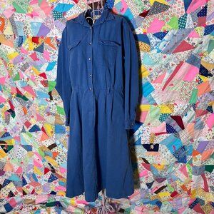 vintage 80s 90s LL Bean dress blue cotton  | L-XL | long sleeve cottage western
